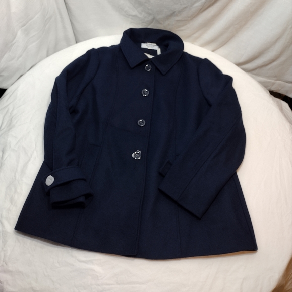 Haute Edition Navy Blue Wool Blend Peacoat With Oversized Scarf - Picture 6 of 12